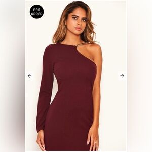 New With Tags AX Paris Armani Exchange Dark Red One Shoulder Long Sleeve Dress
